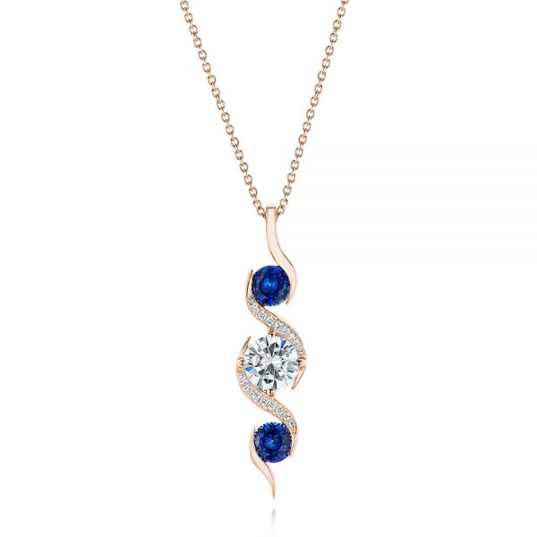 18k Rose Gold 18k Rose Gold Custom Blue Sapphire And Diamond Pendant - Three-Quarter View -  103599