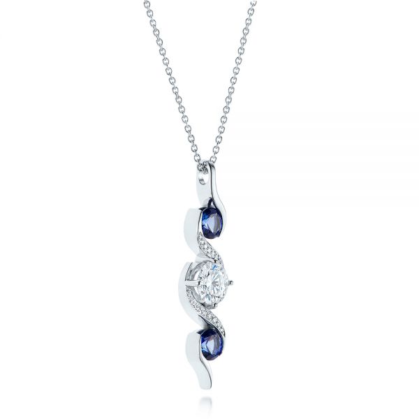  Platinum Platinum Custom Blue Sapphire And Diamond Pendant - Flat View -  103599