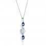 14k White Gold Custom Blue Sapphire And Diamond Pendant - Flat View -  103599 - Thumbnail