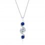14k White Gold Custom Blue Sapphire And Diamond Pendant - Three-Quarter View -  103599 - Thumbnail