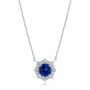 18k White Gold Custom Blue Sapphire And Diamond Pendant - Three-Quarter View -  103607 - Thumbnail