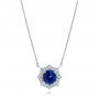 14k White Gold 14k White Gold Custom Blue Sapphire And Diamond Pendant - Three-Quarter View -  103607 - Thumbnail