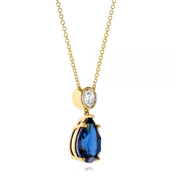 14k Yellow Gold Custom Blue Sapphire And Diamond Pendant - Flat View -  103230 - Thumbnail