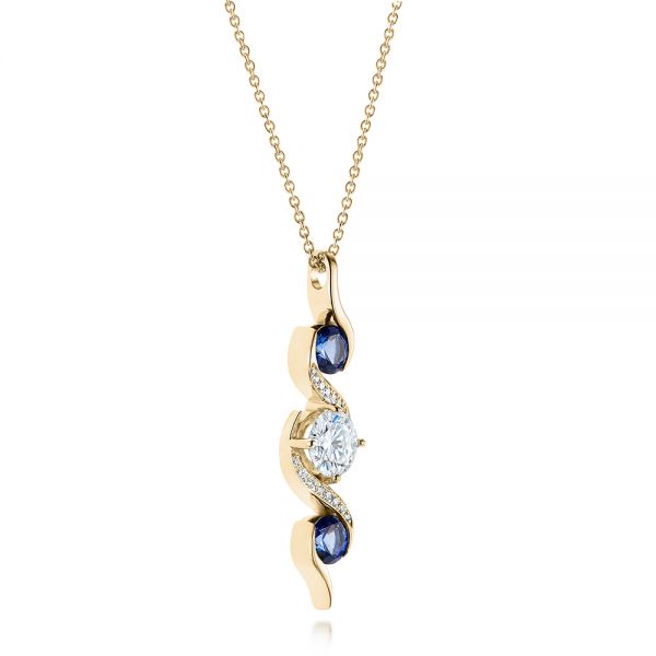 14k Yellow Gold 14k Yellow Gold Custom Blue Sapphire And Diamond Pendant - Flat View -  103599