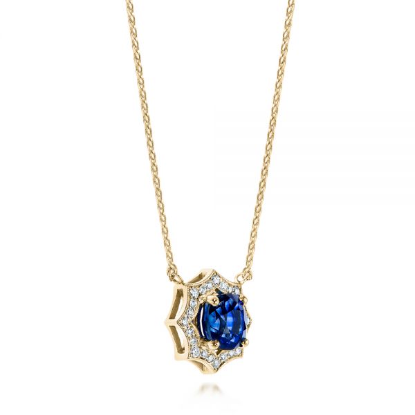 18k Yellow Gold 18k Yellow Gold Custom Blue Sapphire And Diamond Pendant - Flat View -  103607