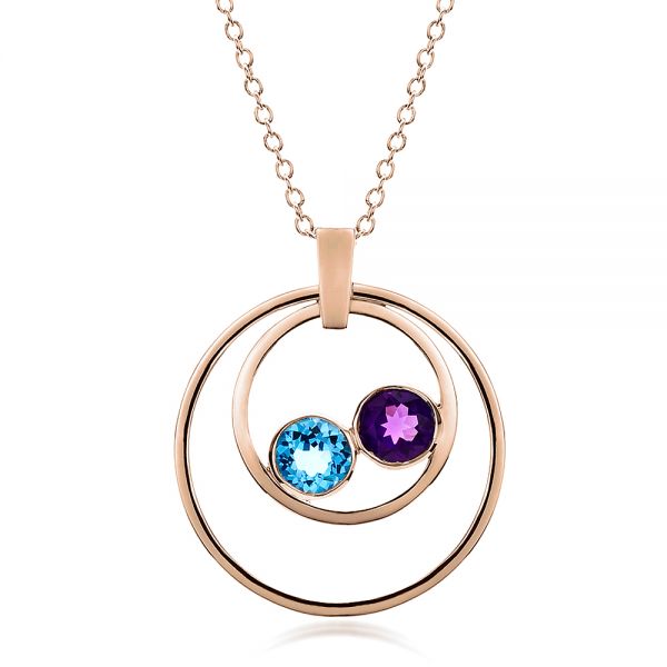 14k Rose Gold 14k Rose Gold Custom Blue Topaz And Amethyst Pendant - Three-Quarter View -  100067