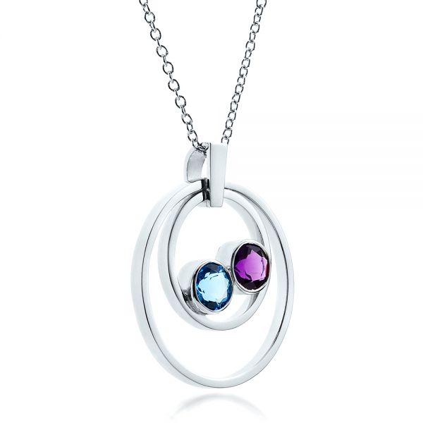  Platinum Platinum Custom Blue Topaz And Amethyst Pendant - Flat View -  100067