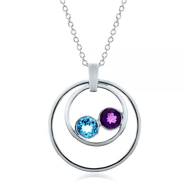 18k White Gold 18k White Gold Custom Blue Topaz And Amethyst Pendant - Three-Quarter View -  100067