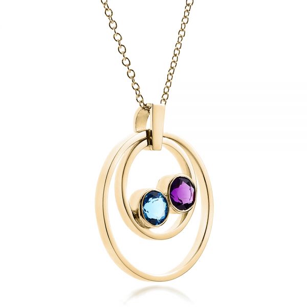 14k Yellow Gold 14k Yellow Gold Custom Blue Topaz And Amethyst Pendant - Flat View -  100067