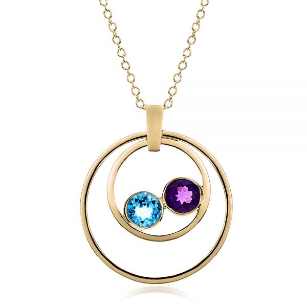 18k Yellow Gold 18k Yellow Gold Custom Blue Topaz And Amethyst Pendant - Three-Quarter View -  100067