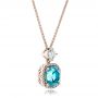 14k Rose Gold 14k Rose Gold Custom Blue Zircon And Diamond Pendant - Flat View -  101181 - Thumbnail