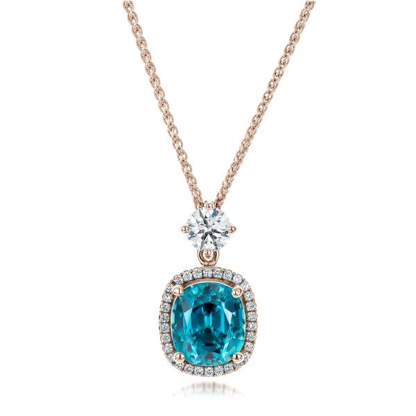 18k Rose Gold 18k Rose Gold Custom Blue Zircon And Diamond Pendant - Three-Quarter View -  101181