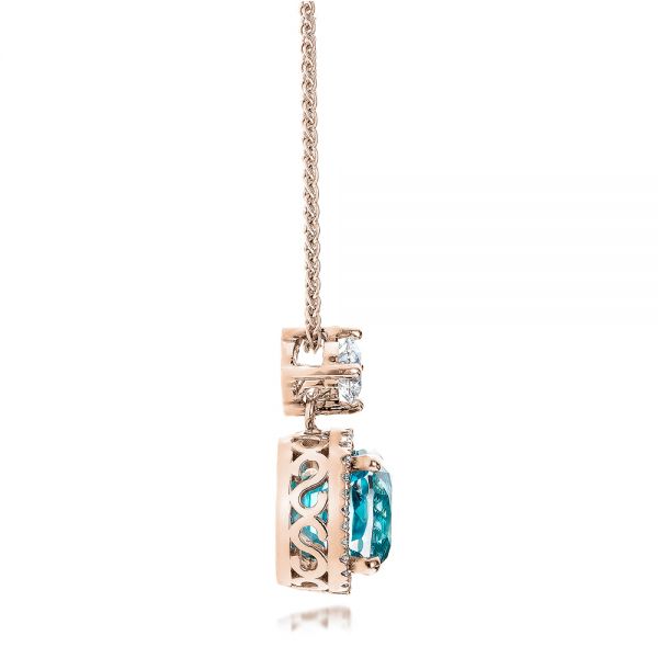 14k Rose Gold 14k Rose Gold Custom Blue Zircon And Diamond Pendant - Side View -  101181