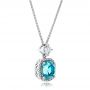 14k White Gold 14k White Gold Custom Blue Zircon And Diamond Pendant - Flat View -  101181 - Thumbnail