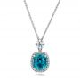 14k White Gold 14k White Gold Custom Blue Zircon And Diamond Pendant - Three-Quarter View -  101181 - Thumbnail