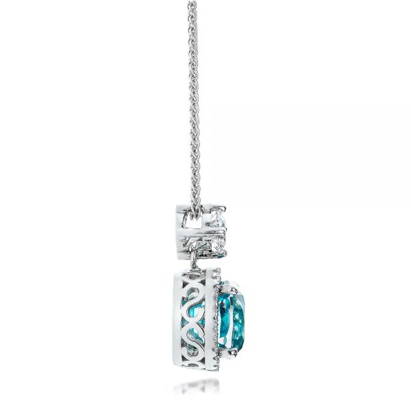 18k White Gold Custom Blue Zircon And Diamond Pendant - Side View - 101181