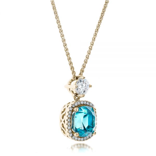 18k Yellow Gold 18k Yellow Gold Custom Blue Zircon And Diamond Pendant - Flat View -  101181