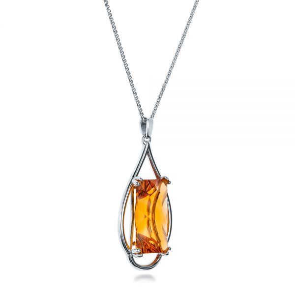 14k White Gold Custom Citrine Pendant - Flat View - 102140