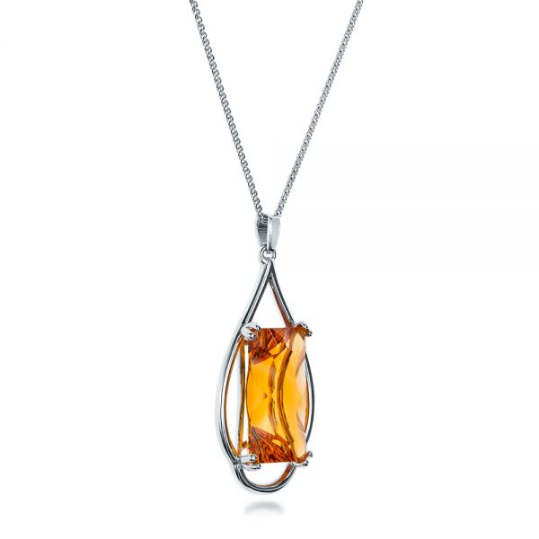 14k White Gold Custom Citrine Pendant - Flat View -  102140