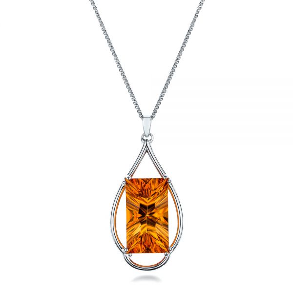 Custom Citrine and White Gold Pendant - Image