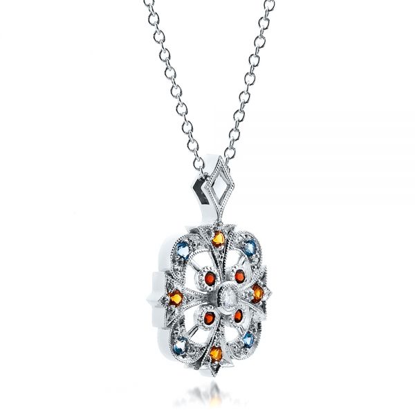 14k White Gold Custom Colored Stones Pendant - Flat View - 100066