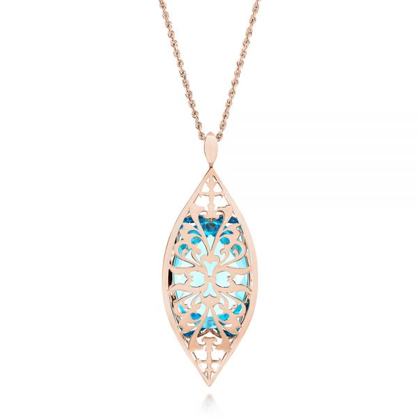 14k Rose Gold 14k Rose Gold Custom Cut Blue Topaz And Diamond Pendant - Top View - 103622