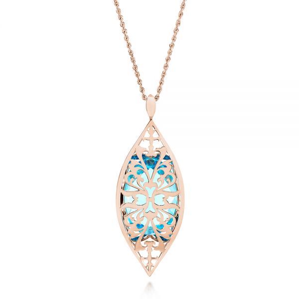 14k Rose Gold 14k Rose Gold Custom Cut Blue Topaz And Diamond Pendant - Top View -  103622