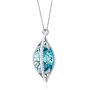 14k White Gold Custom Cut Blue Topaz And Diamond Pendant - Flat View -  103622 - Thumbnail