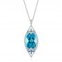 18k White Gold 18k White Gold Custom Cut Blue Topaz And Diamond Pendant - Three-Quarter View -  103622 - Thumbnail