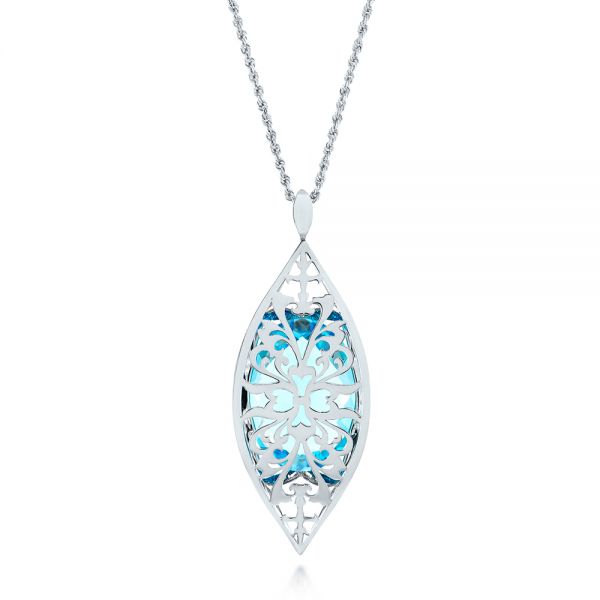 18k White Gold 18k White Gold Custom Cut Blue Topaz And Diamond Pendant - Top View -  103622