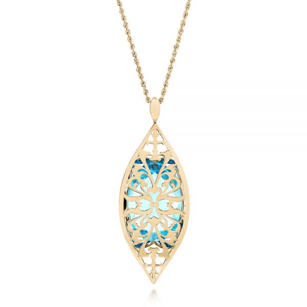 14k Yellow Gold 14k Yellow Gold Custom Cut Blue Topaz And Diamond Pendant - Top View - 103622