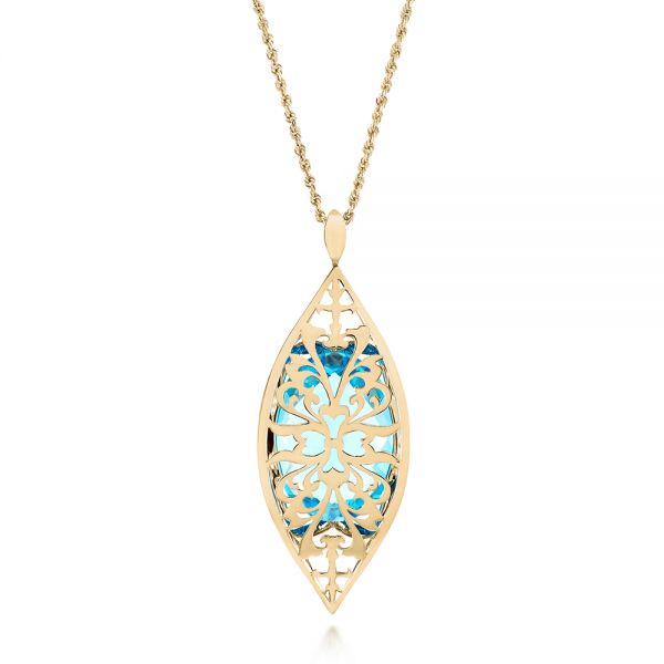 14k Yellow Gold 14k Yellow Gold Custom Cut Blue Topaz And Diamond Pendant - Top View -  103622