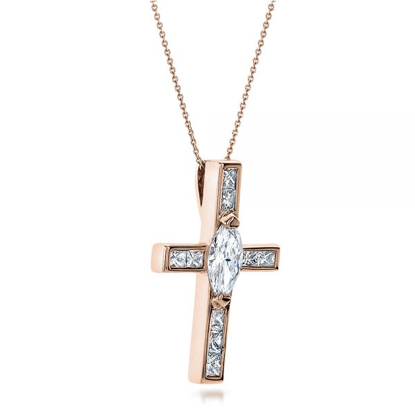 18k Rose Gold 18k Rose Gold Custom Diamond Cross Pendant - Flat View - 100769