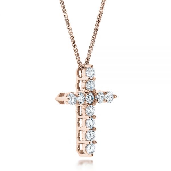 14k Rose Gold 14k Rose Gold Custom Diamond Cross Pendant - Flat View -  100868