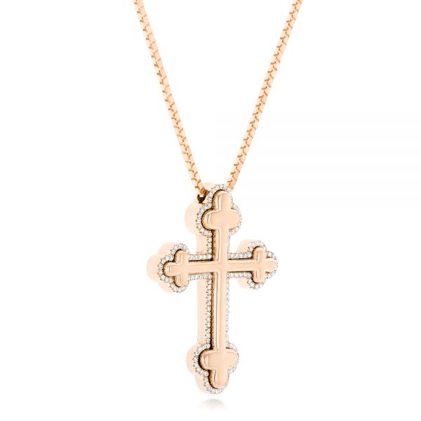 18k Rose Gold 18k Rose Gold Custom Diamond Cross Pendant - Flat View -  102920 - Thumbnail
