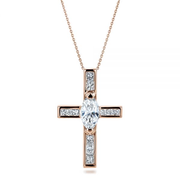 14k Rose Gold 14k Rose Gold Custom Diamond Cross Pendant - Front View -  100769