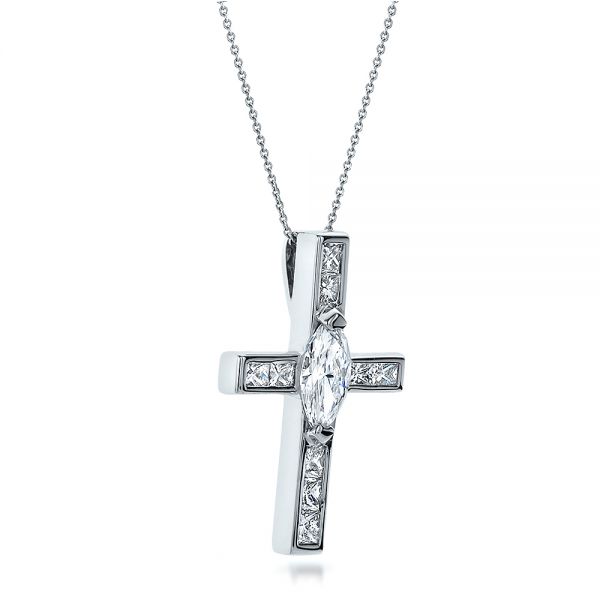 14k White Gold 14k White Gold Custom Diamond Cross Pendant - Flat View -  100769