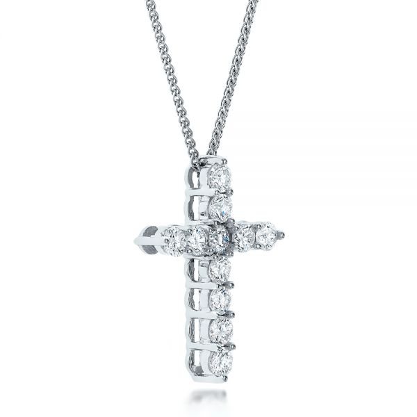 14k White Gold Custom Diamond Cross Pendant - Flat View -  100868