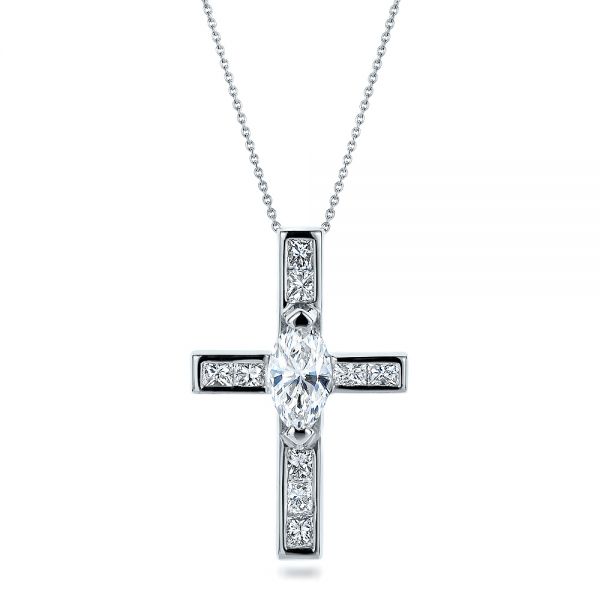 18k White Gold Custom Diamond Cross Pendant - Front View - 100769