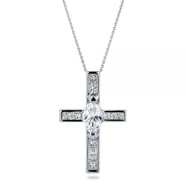 14k White Gold 14k White Gold Custom Diamond Cross Pendant - Front View -  100769