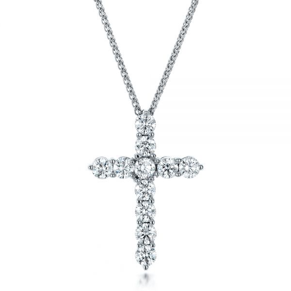  Platinum Platinum Custom Diamond Cross Pendant - Three-Quarter View -  100868