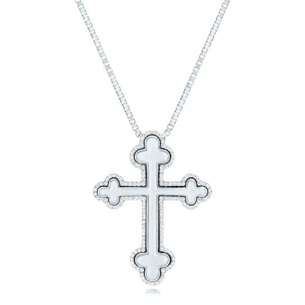 14k White Gold 14k White Gold Custom Diamond Cross Pendant - Three-Quarter View -  102920 - Thumbnail