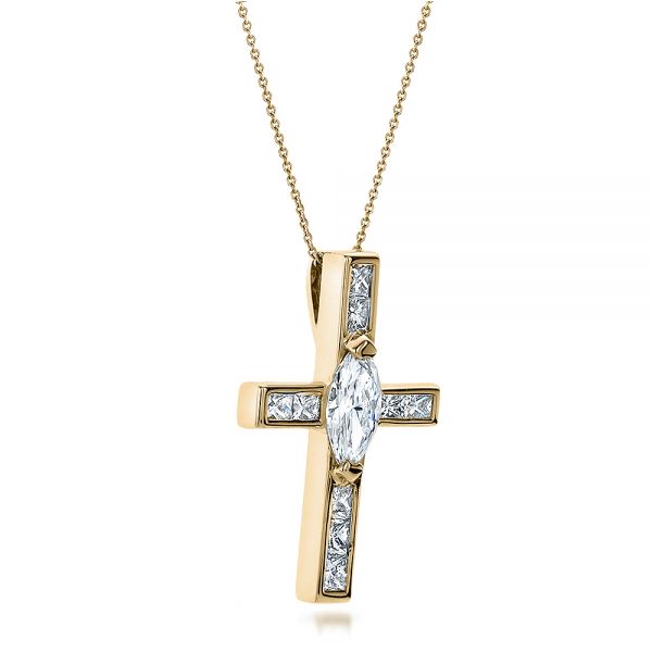 14k Yellow Gold 14k Yellow Gold Custom Diamond Cross Pendant - Flat View -  100769