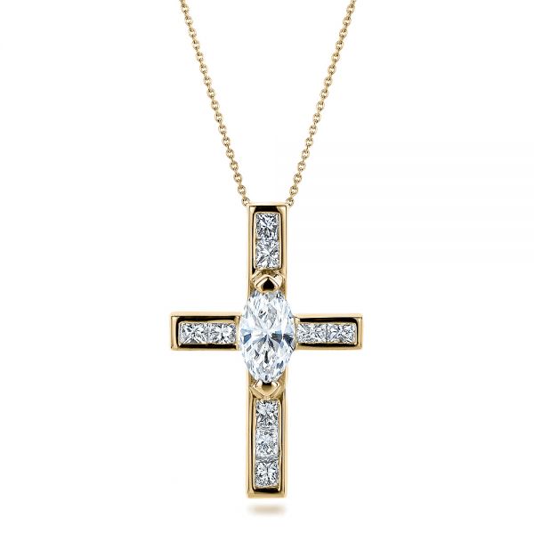 18k Yellow Gold 18k Yellow Gold Custom Diamond Cross Pendant - Front View -  100769