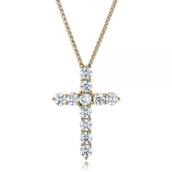 14k Yellow Gold 14k Yellow Gold Custom Diamond Cross Pendant - Three-Quarter View -  100868