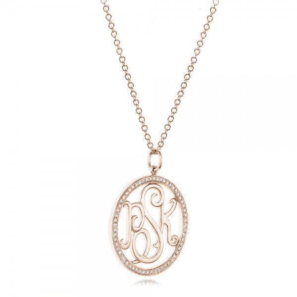 14k Rose Gold 14k Rose Gold Custom Diamond Halo Monogram Pendant - Flat View -  102410