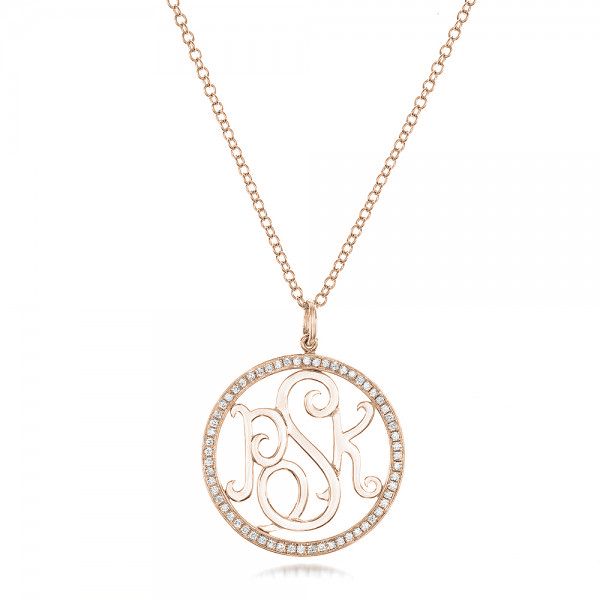 18k Rose Gold 18k Rose Gold Custom Diamond Halo Monogram Pendant - Three-Quarter View -  102410