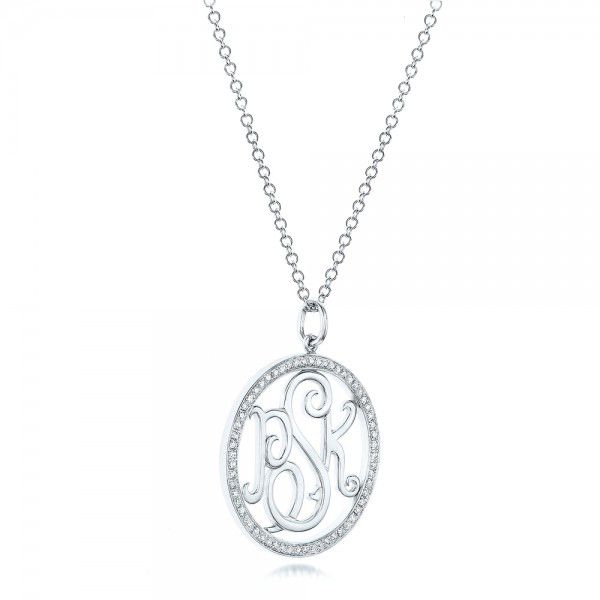 18k White Gold 18k White Gold Custom Diamond Halo Monogram Pendant - Flat View -  102410