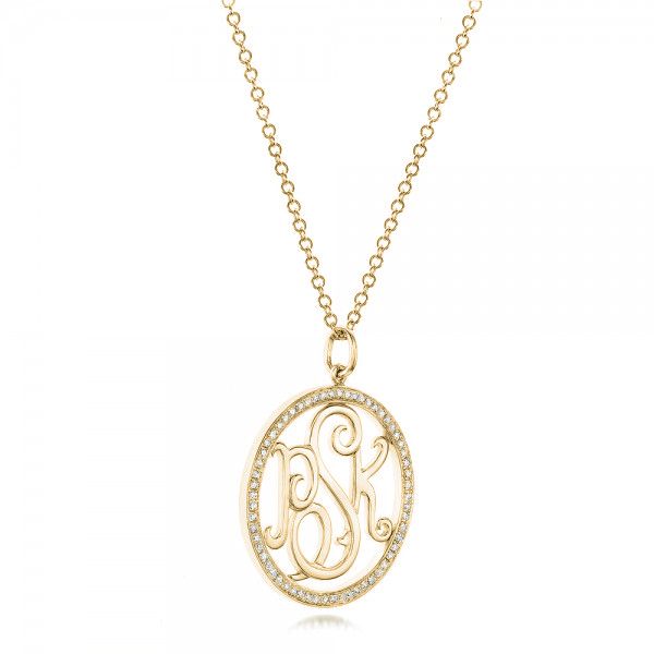 18k Yellow Gold 18k Yellow Gold Custom Diamond Halo Monogram Pendant - Flat View -  102410