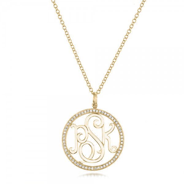 18k Yellow Gold 18k Yellow Gold Custom Diamond Halo Monogram Pendant - Three-Quarter View -  102410